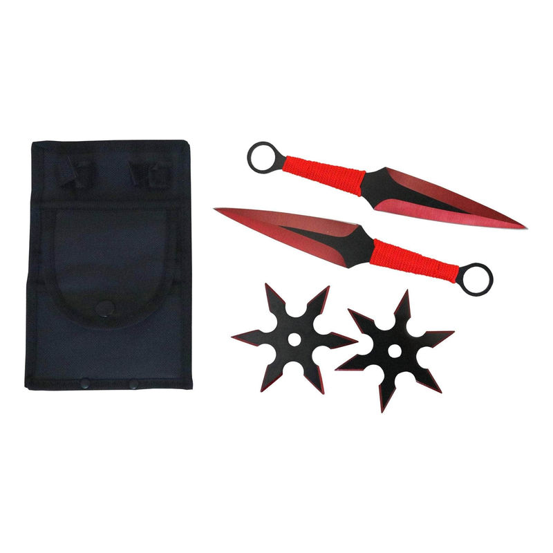 4 PC Red or Rainbow Ninja Throwing Knives Combo Star Shuriken Set - Color:Red