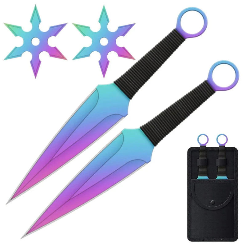 4 PC Red or Rainbow Ninja Throwing Knives Combo Star Shuriken Set - Color:Rainbow