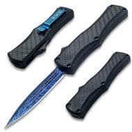 OTF Damascus Pattern Blue Blade Double Edge Carbon Fiber Handle OTFM-80-BLD