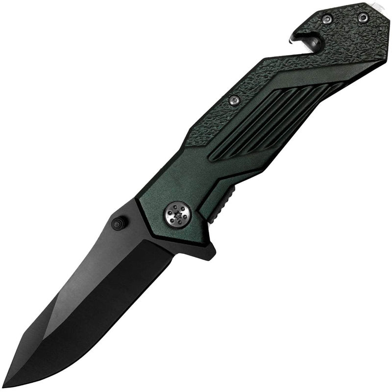 Alpha Tactical Glass Breaking Folding Knife, 3.25" Blade, Green Handle EW-859 / SP-859