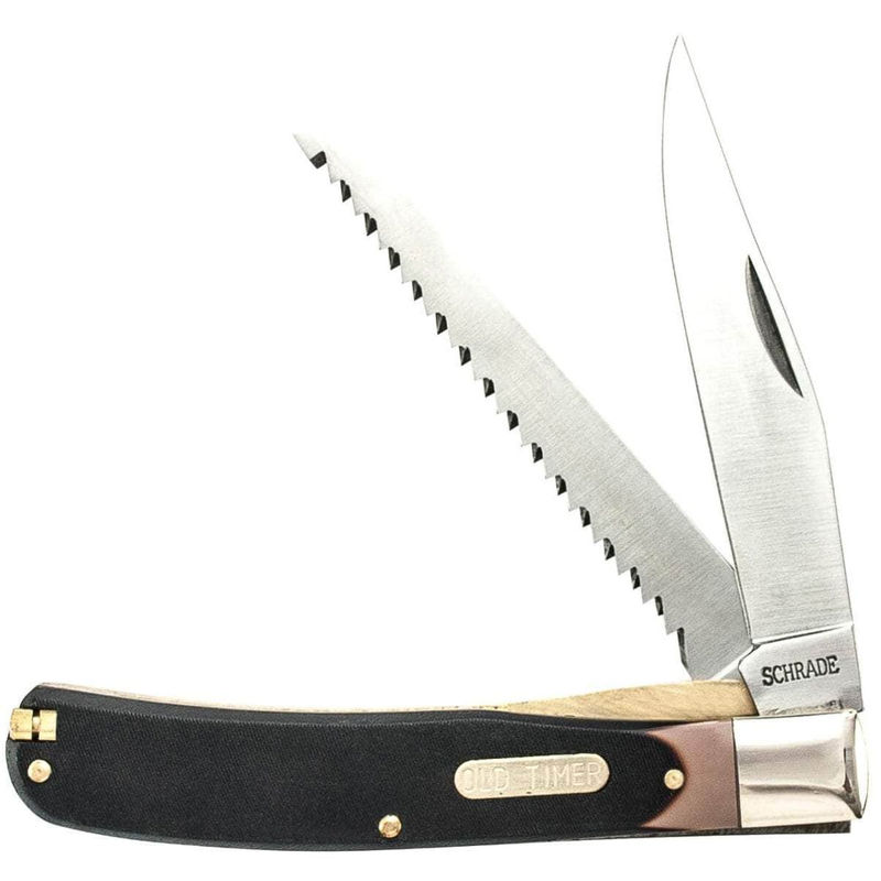 Schrade Old Timer 97OT Buzz Saw Trapper, 2 Blades, Sawcut Handle, Sheath