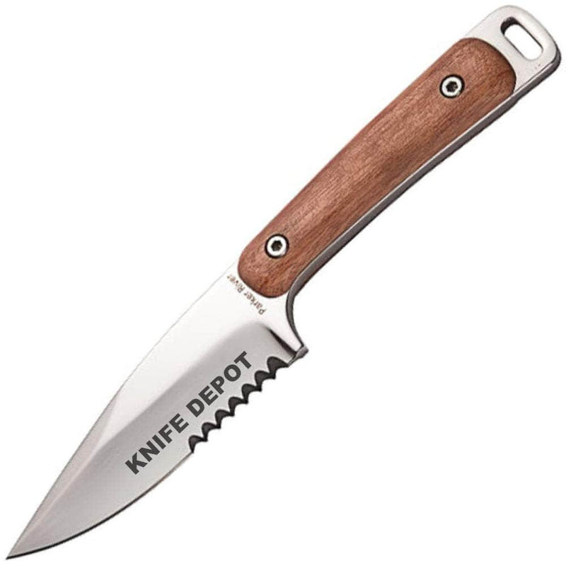 Engraved Parker River Captain, 3.75" Plain Blade, Red Grain Wood Handle, Sheath PR-3FCA