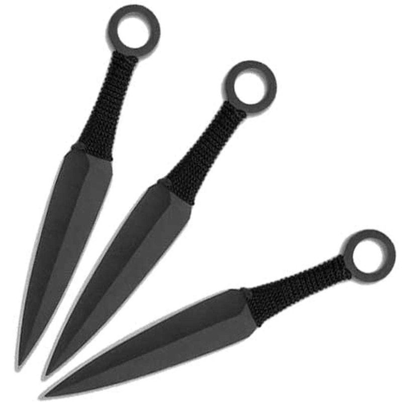 Ninja 3-Piece Throwing Knife Set, 9" Black Throwers, Sheath - TK086BK-3