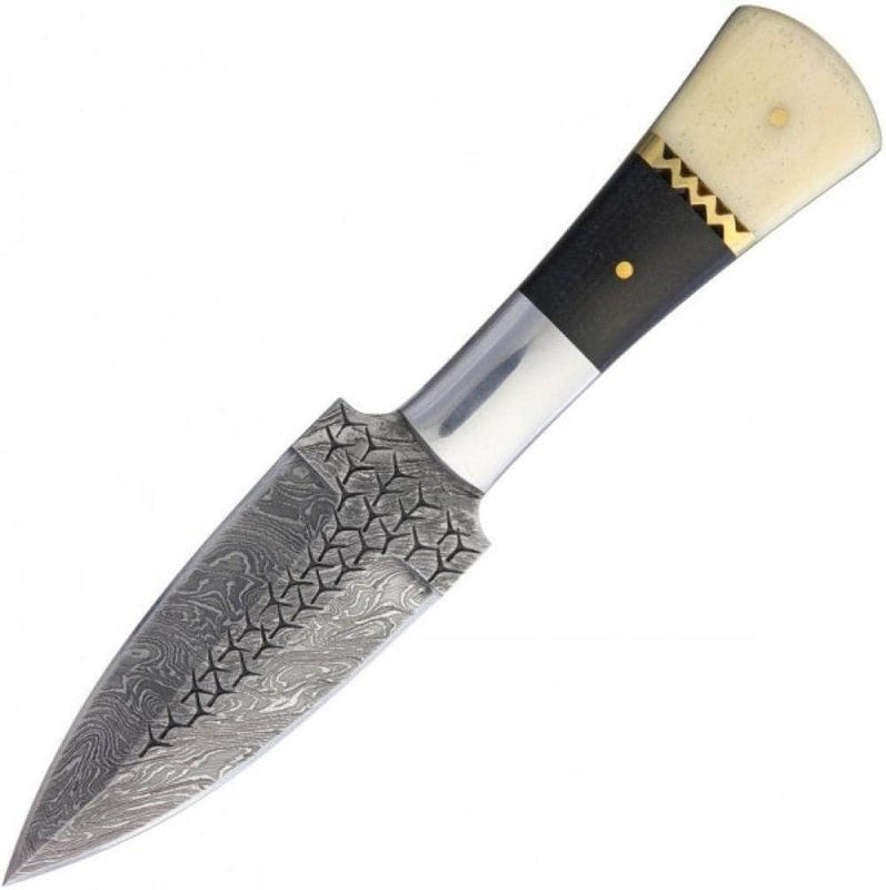 BnB Knives Boot Hunter Dagger, 4" Damascus Blade, Bone/Micarta Handle, Sheath - BNB15916