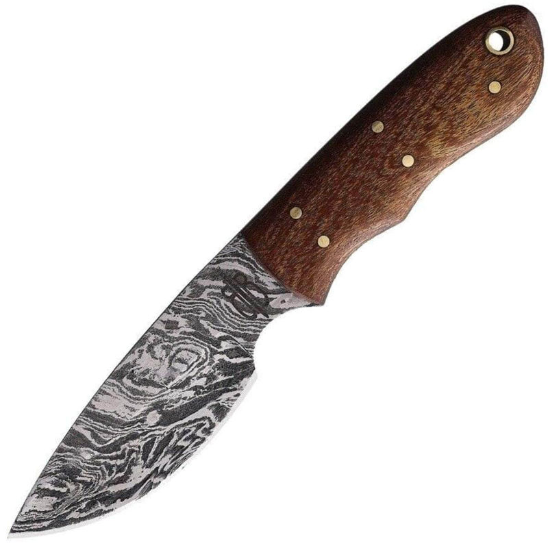 BnB Knives Mini Hunter, 3.25" Damascus Blade, Walnut Wood Handle, Sheath - BNB15252