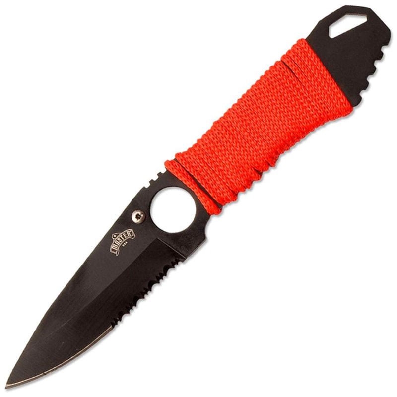 Master USA Tactical Boot/Neck Knife, 3.3" Combo Blade, Red Cord Handle, Sheath - MU-1121RD