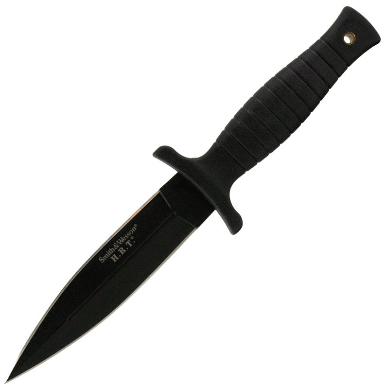 Smith & Wesson H.R.T. Boot Knife, 4.75" Dual-Edge Blade, Rubber Handle, Leather Sheath - SWHRT9B