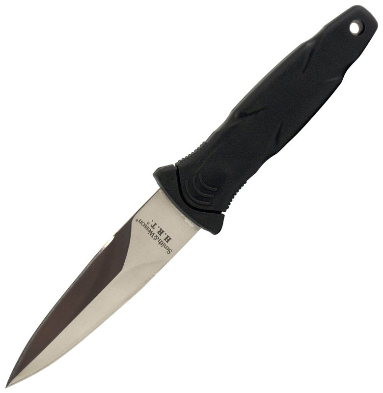 Smith & Wesson H.R.T. Boot Knife, 3.38" Dagger Satin Blade, TPR Handle, Sheath - SWHRT3