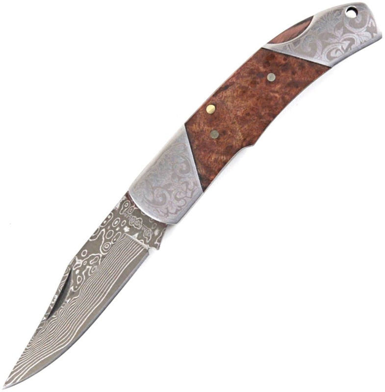 Boker Magnum Damascus Duke, 2.44" Blade, Wood/Steel Handle - 01MB946DAM