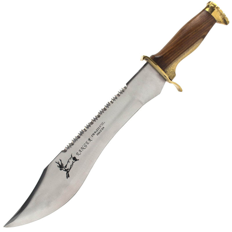 Jungle Bowie Knife, 12" Sawback Blade, Hardwood Handle, Leather Handle EW-3031W
