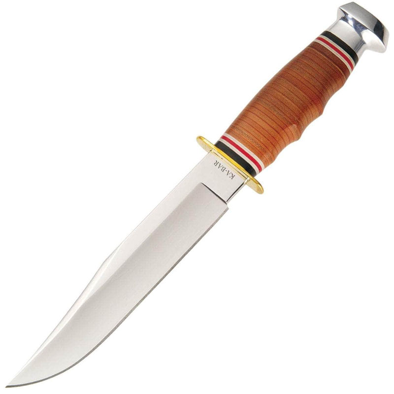 KA-BAR Bowie, 6.9" Blade, Stacked Leather Handle, Leather Sheath - 1236