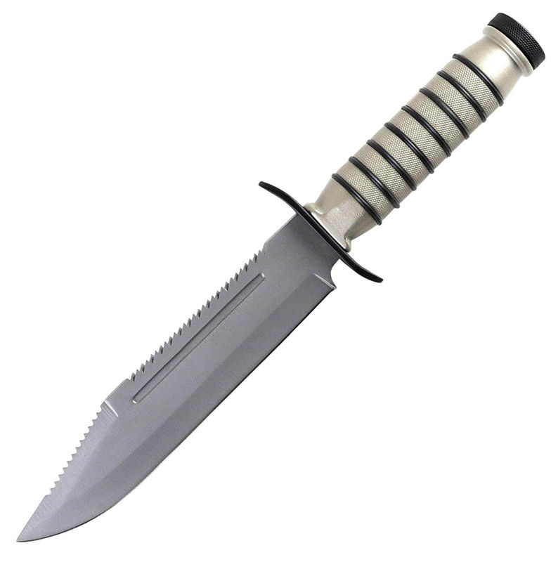 Bowie Survival Knife, 9" Blade, Rubber Handle, Nylon Sheath, Kit