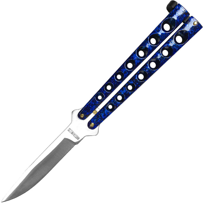 Scoundrel Alloy Balisong Butterfly Knife, 4" Blade, Blue & Black Matrix Handle - B5-BL