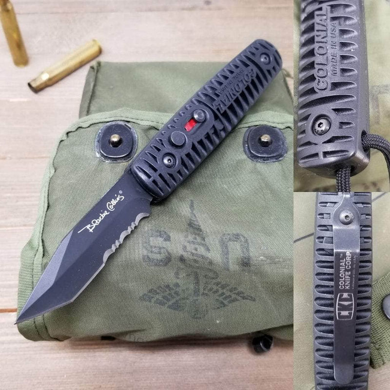 Colonial Knife Company 107 Auto Tactical Knife, 2.75" Serrated Blade, Black Handle 591500