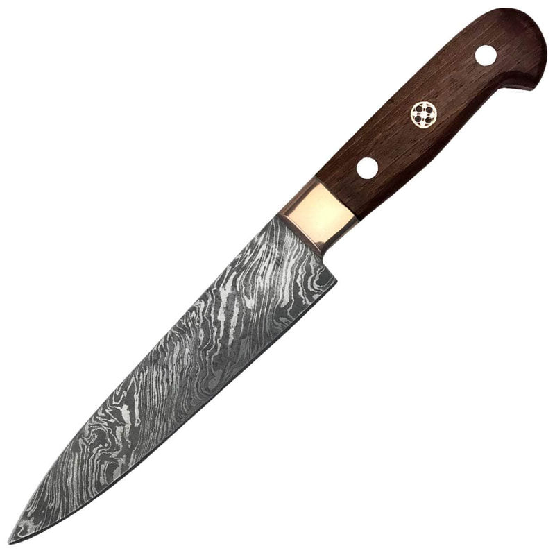 White Deer Forged Paring Knife Pro Chef Cutlery, 5.25" Damascus Blade, Wood Handle