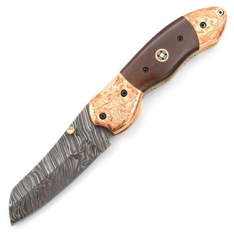 [Discontinued] White Deer Executive Series Nesmuk, 3.25" Damascus Blade, Rainwood/Copper Handle - FDM-2524