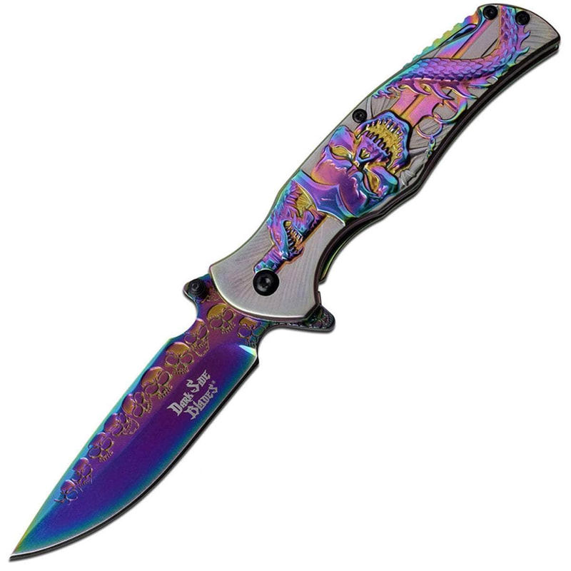 Dark Side Blades Spring Assisted Knife, 3.5" Blade, Rainbow Handle - DS-A063RB