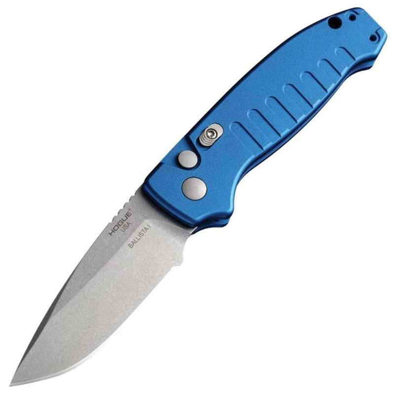 Hogue Ballista I Automatic, 3.5" Drop Point Blade, Matte Blue Aluminum Handle - 64133