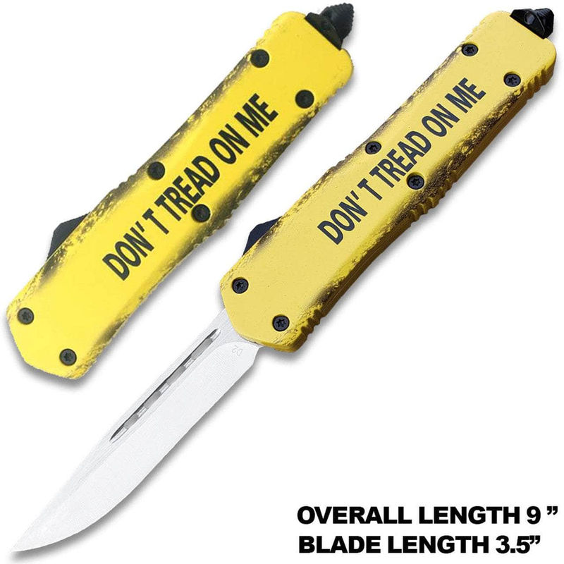 DON'T TREAD ON ME! Drop Point OTF Knife - Clip Plain USA OTFL-16YLW