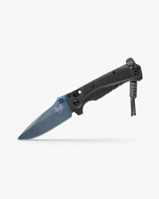 Benchmade 18065BT-01 Mini Adira AXIS Lock Folder Drop Point Blue Cerakote CPM-Magnacut Blade with Tempest Gray Grivory Handles