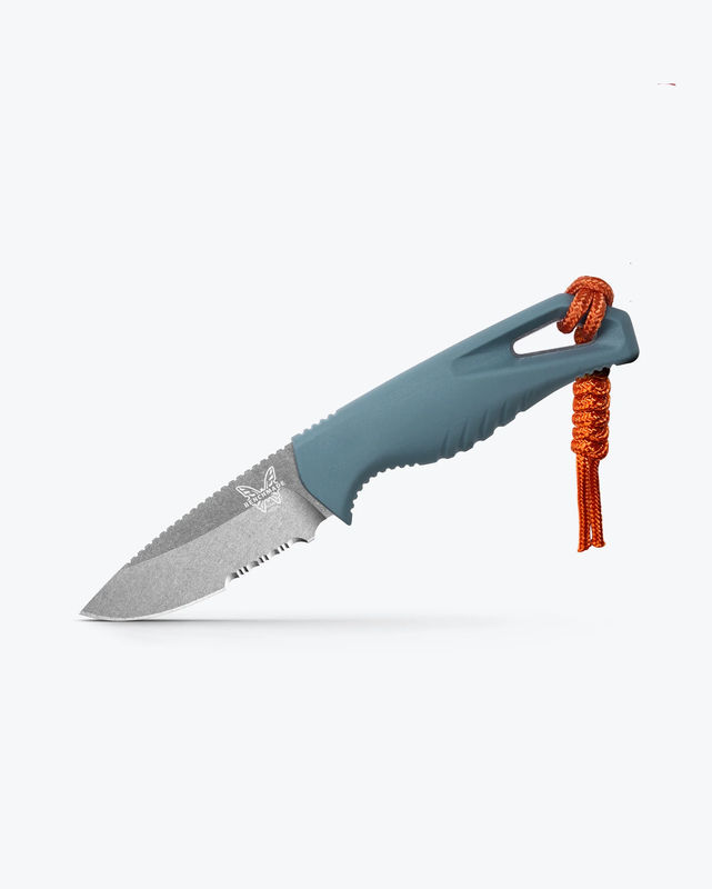 Benchmade 18050S Intersect Fixed Blade Partially Serrated Drop Point Stonewash CPM-Magnacut Blade with Depth Blue Santoprene Handles
