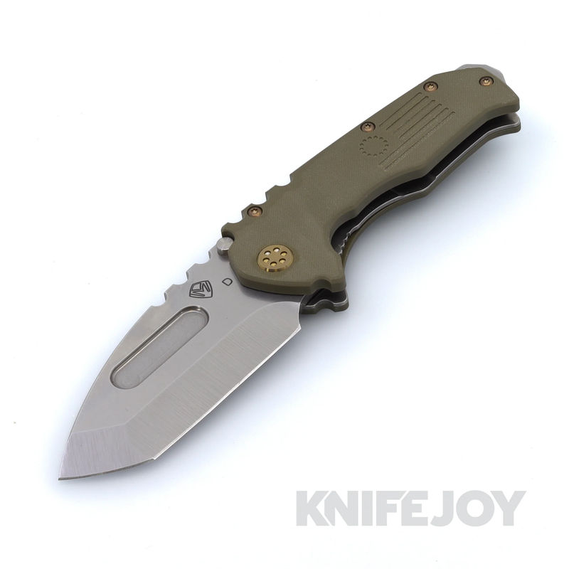 Medford Knives Praetorian Scout M/P D2 Tumbled Tanto Blade with OD Green G10 Handles / Bronze Hardware and Clip / Standard Breaker