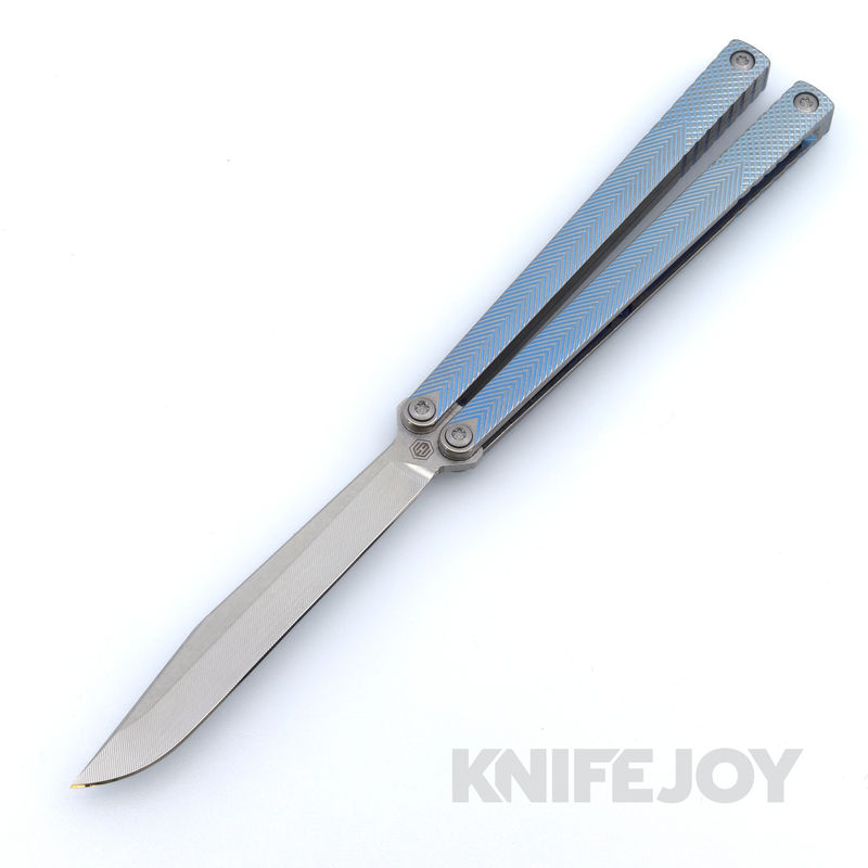 MachineWise Serif Balisong S35VN with Serif Textured Grade 5 Integral Blue Fade Titanium Handles