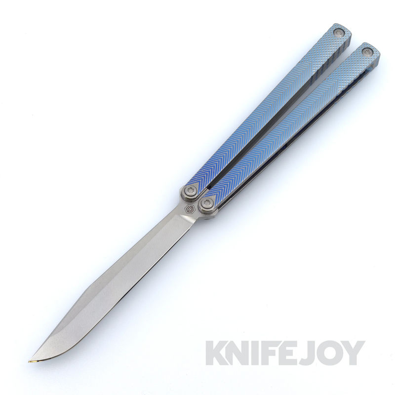 MachineWise Serif Balisong S35VN with Serif Textured Grade 5 Integral Blue Fade Titanium Handles