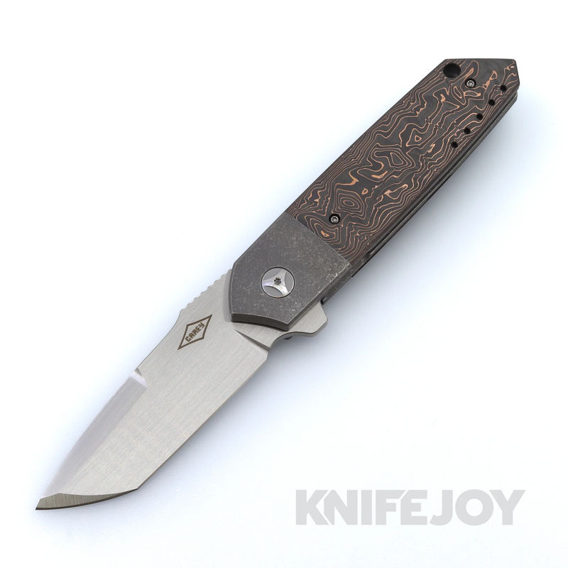 Mechforce Carey Collab Roadster Folder with Satin M390 Blade and Copper Carbon Fiber Handle with Titanium Bolsters