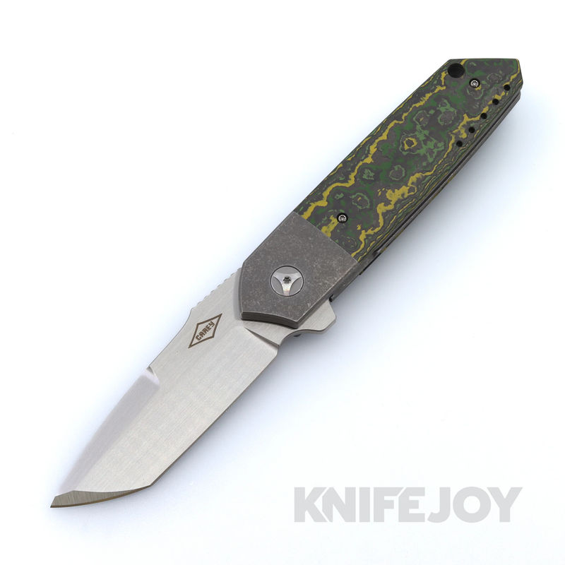 Mechforce Carey Collab Roadster Folder with Satin M390 Blade and Toxic Green Carbon Fiber Handle with Titanium Bolsters