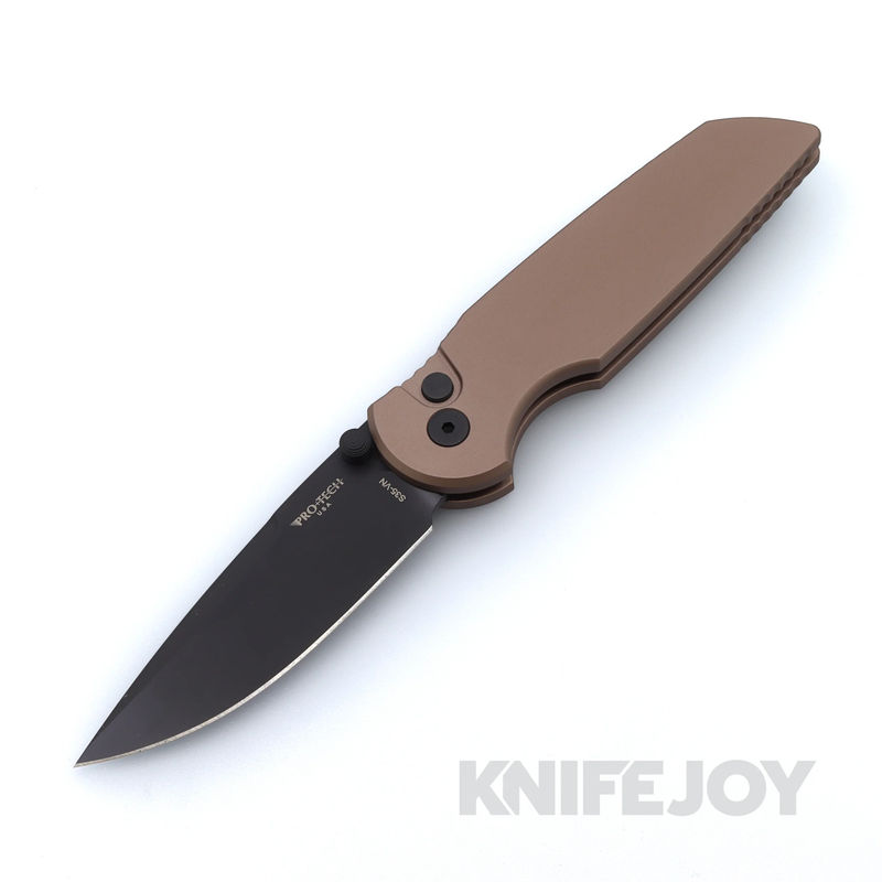 Pro-tech Knives PT-INT103-FDE Tactical Response 3 Integrity Double Thumbstud Manual Black DLC S35VN Blade with FDE Aluminum Handles / Black Hardware / Black Deep Carry Clip