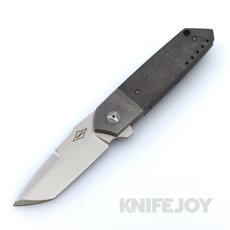 Mechforce Carey Collab Roadster Folder with Satin M390 Blade and Black Dune Carbon Fiber Handle with Titanium Bolsters