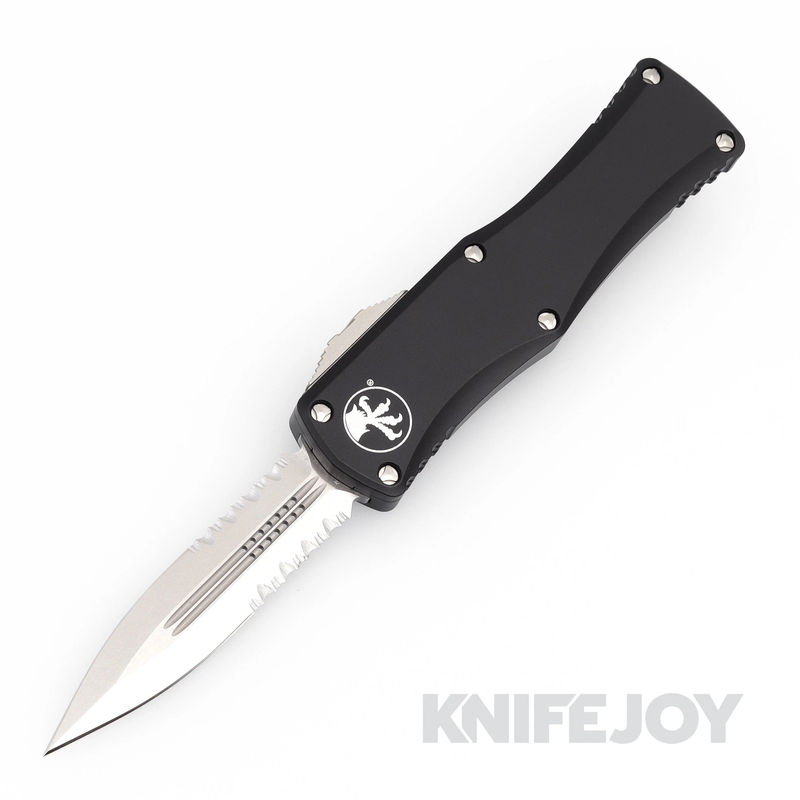 MICROTECH 702-11 Hera Auto OTF Double Edge Partial Serrated Blade with Black Aluminum Handles - Scratch & Dent