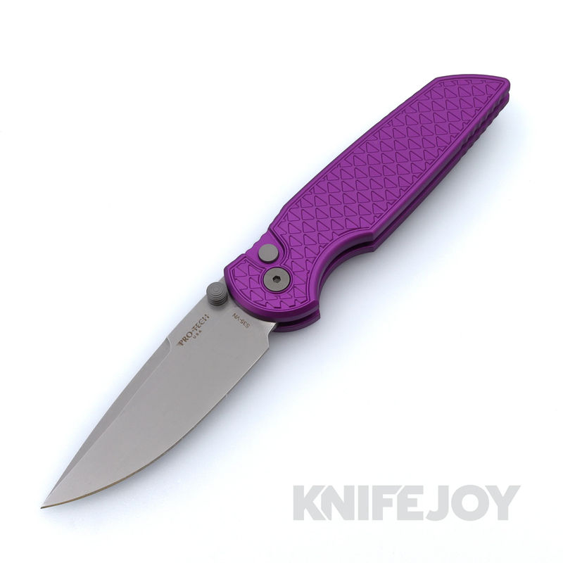 Pro-tech Knives PT-INT105-PURPLE Tactical Response 3 Integrity Double Thumbstud Manual Stonewash S35VN Blade with Relic Textured Purple Aluminum Handles / Blasted Hardware / Deep Carry Clip