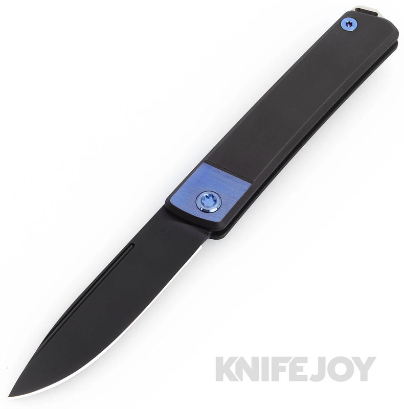 Medford Knives Gentleman Jack-2 S45VN DLC Drop Point Blade with Black w/ Blue Bolsters Handles/ Blue Hardware/ DLC Clip - Scratch & Dent