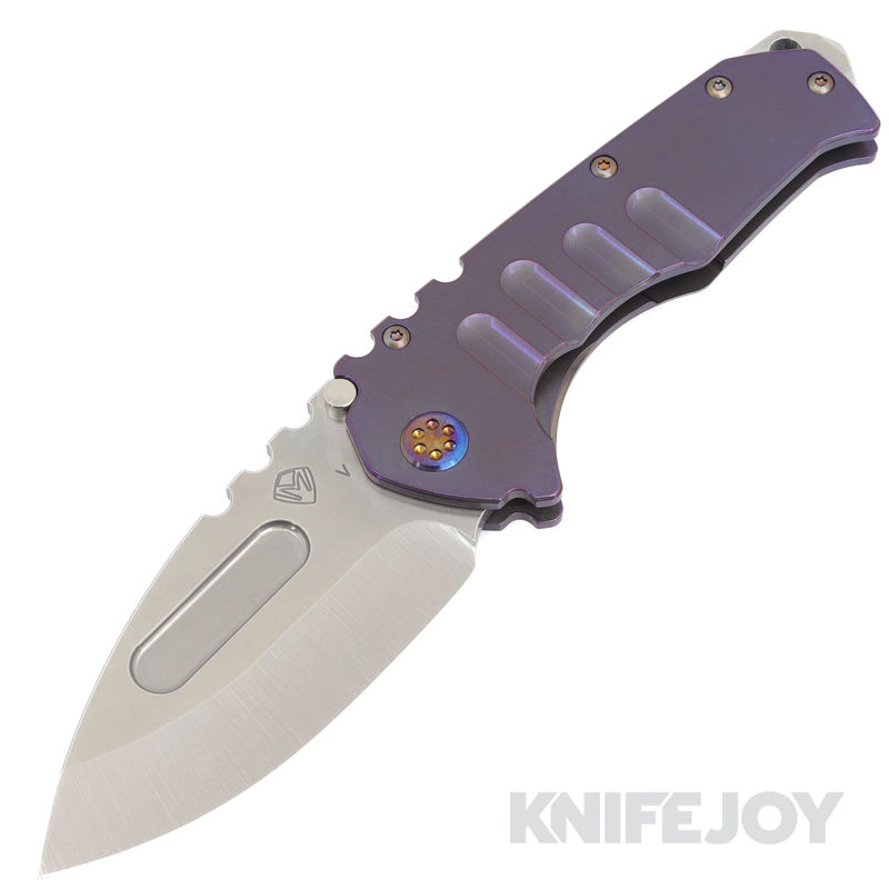 Medford Knives Praetorian "T" CPM 20CV Tumbled Drop Point Blade with Violet Anodized Handles/ Flamed Hardware - Scratch & Dent