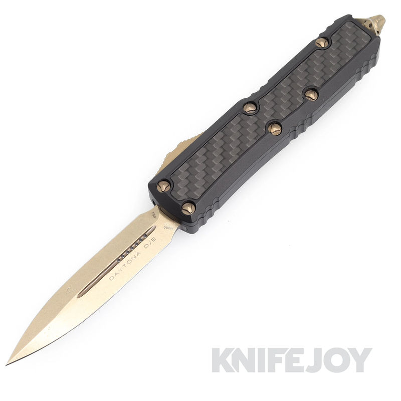 MICROTECH 126-13CFIS Daytona OTF Auto Signature Series Double Edge Bronze Standard Blade and Carbon Fiber Inlay Handles - Scratch & Dent