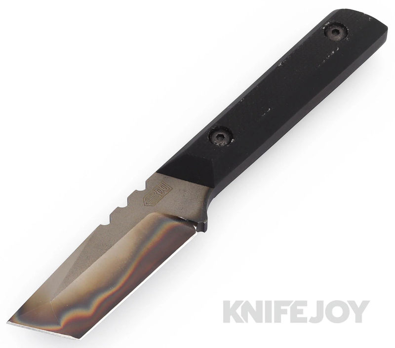 Bald Man Knife and Tool Thicker Clipper T Fixed Blade Flamed Magnacut Tanto Blade with Black G10 Handles