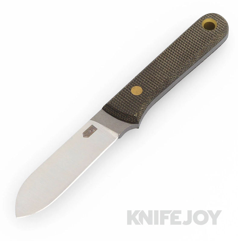 Bald Man Knife and Tool Cicada Fixed Blade Magnacut Blade with Olive Canvas Micarta/ Brass Handles