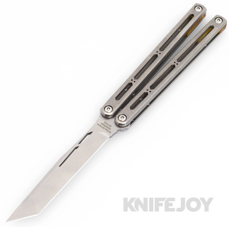 Squid Industries Knives Hydro Balisong Butterfly Knife Stonewashed Blade with Titanium Handles
