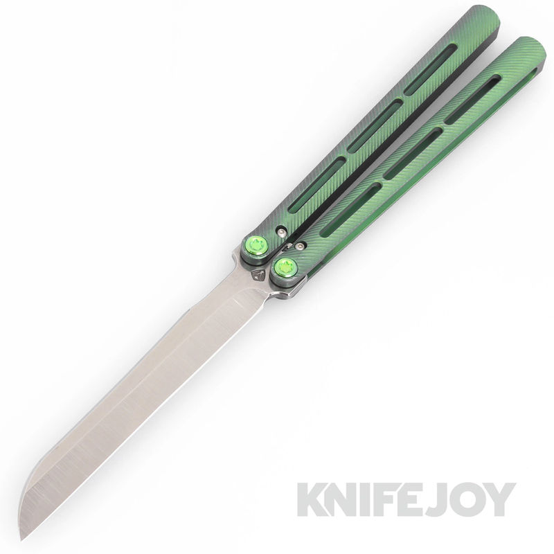 Medford Knives Viceroy Balisong Butterfly Knife S45VN Tumbled Sheepsfoot Blade with Antique Green Titanium Handles/ Green Hardware