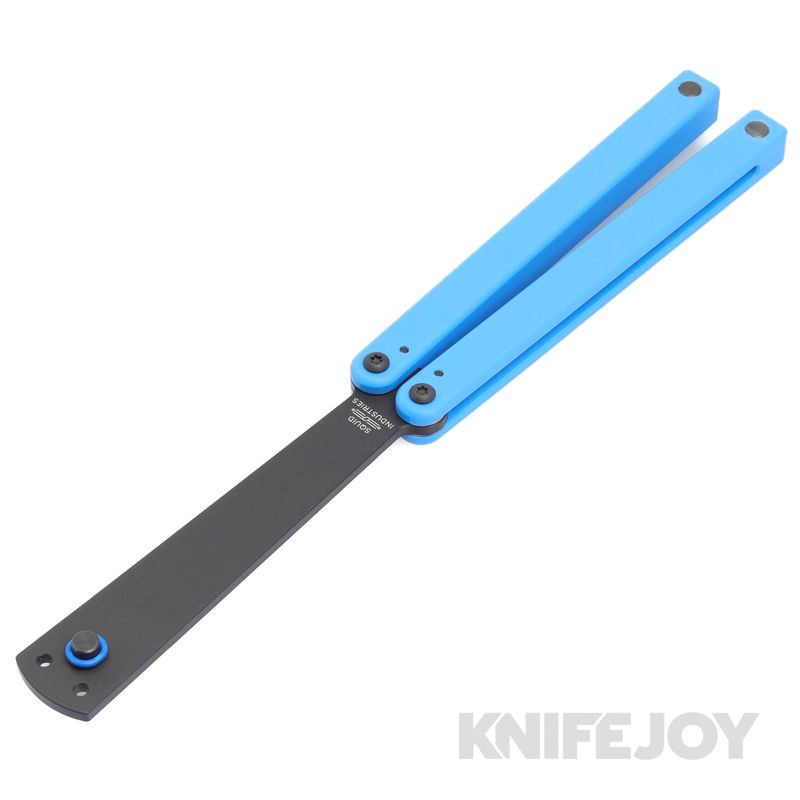 Squid Industries Knives Squiddy-U Trainer Balisong Butterfly Plastic Black Acetal Brushed Blade with Blue Acetal Brushed Handles