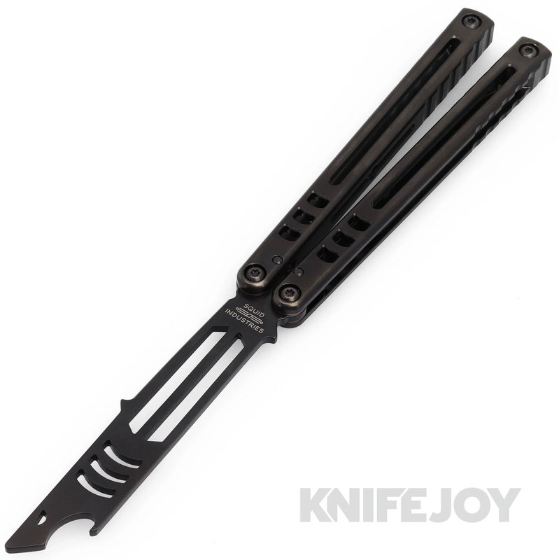 Squid Industries Knives Madko Trainer Balisong Butterfly Knife DLC Blade with DLC Titanium Handles