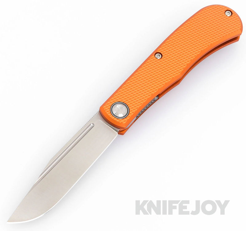 Daedalus Knife Co. "The Lab" Model Front Flipper Satin Blade with Orange Aluminum Handles