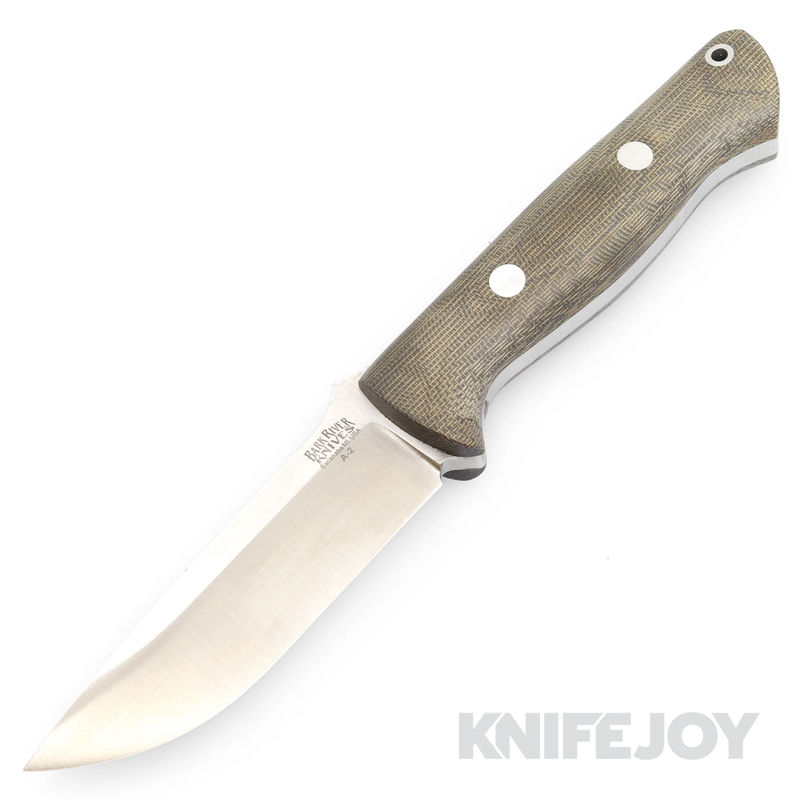 Bark River Bravo I Fixed Blade Knife Satin Finish Drop Point Blade with Green Canvas Micarta MATTE  Handles