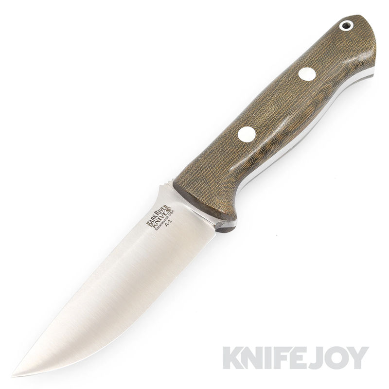Bark River Bravo I Fixed Blade Knife Satin Finish Drop Point Blade with Green Canvas Micarta Handles