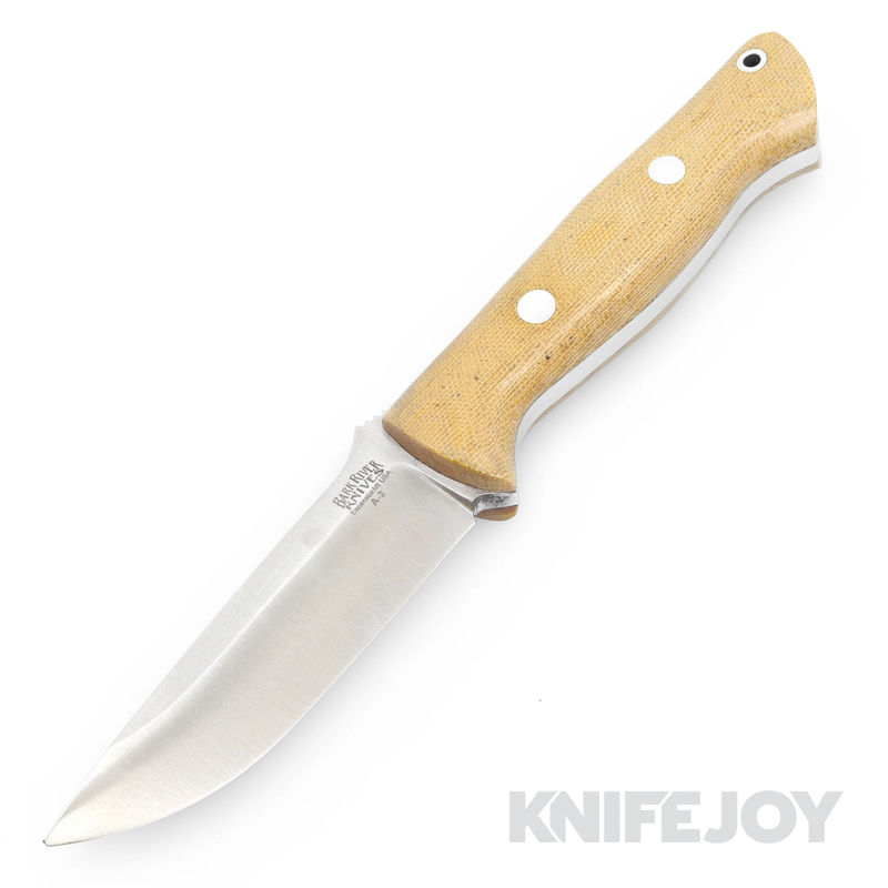 Bark River Bravo I Fixed Blade Knife Satin Finish Drop Point Blade with Natural Canvas Micarta Handles