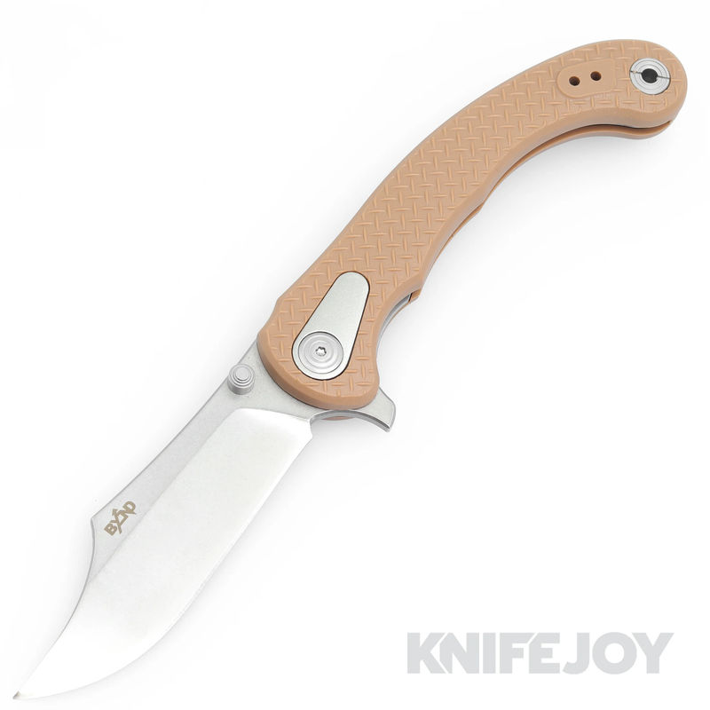 B'yond EDC BEDC2201-SD Motiv Flipper Folder Satin Plain Blade with Tan Textured FRN Handles