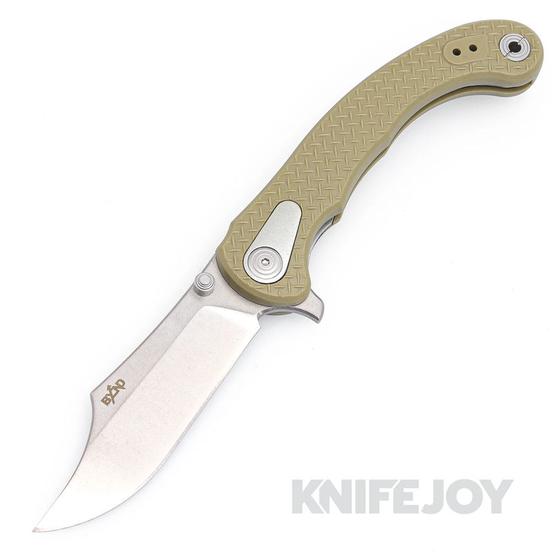 B'yond EDC BEDC2201-OD Motiv Flipper Folder Satin Plain Blade with Green Textured FRN Handles