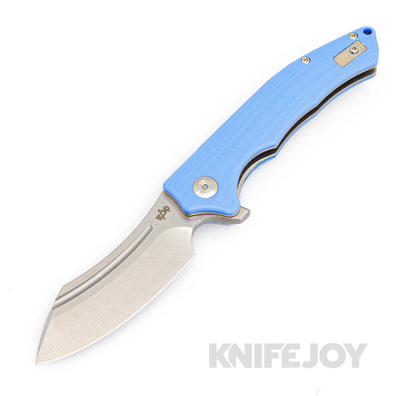 B'yond EDC SA1903DG-BL Sunder Liner Lock Folder Satin Plain Blade with Blue G10 Handles